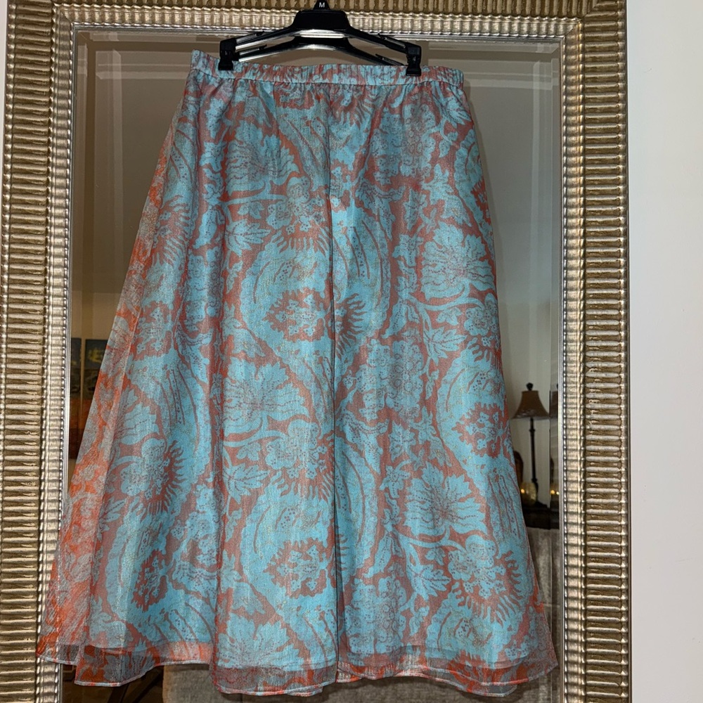 STAUD Blue and Orange Midi A-Line Skirt Resort Wear